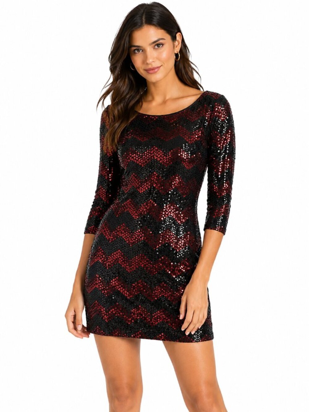 FREDERICKS OF HOLLYWOOD Sequin Mini Dress Cocktail Party Red Black Size Large